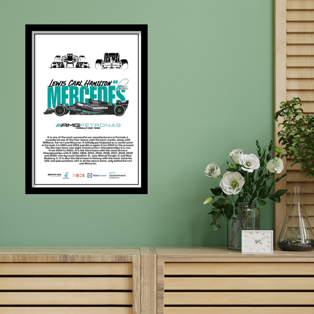 MERCEDES LEWIS CARL HAMILTON 44 - Premium Framed Poster