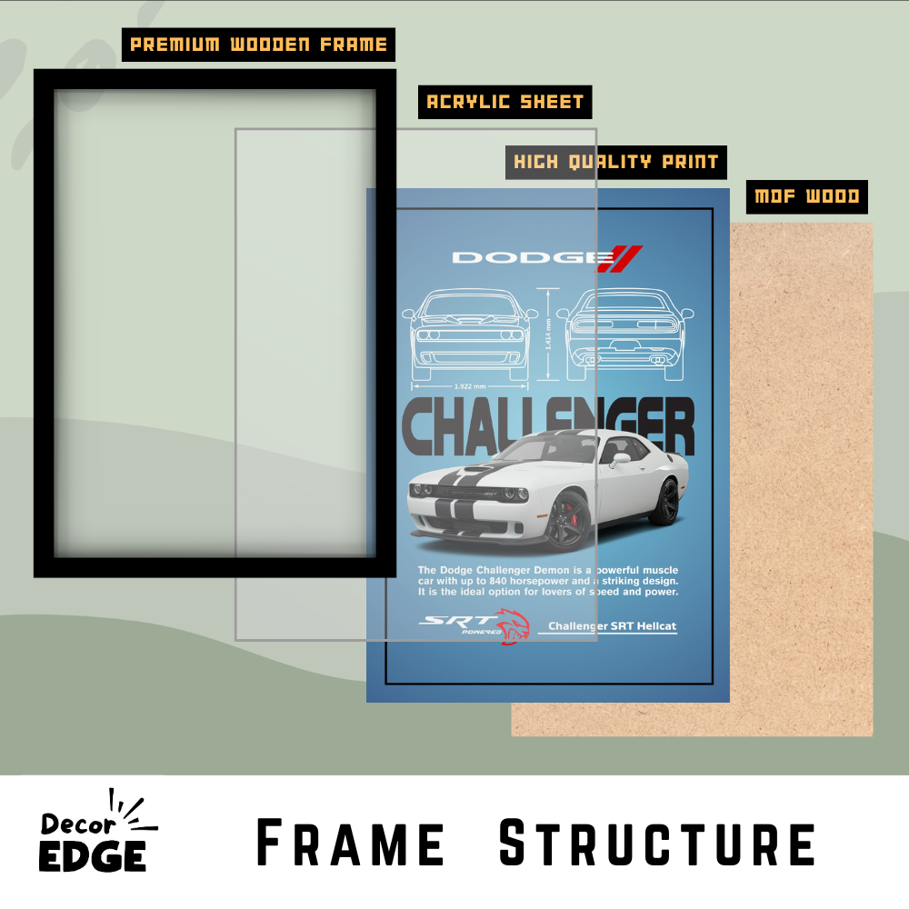 DODGE CHALLENGER SRT HELLCAT - Premium Framed Poster