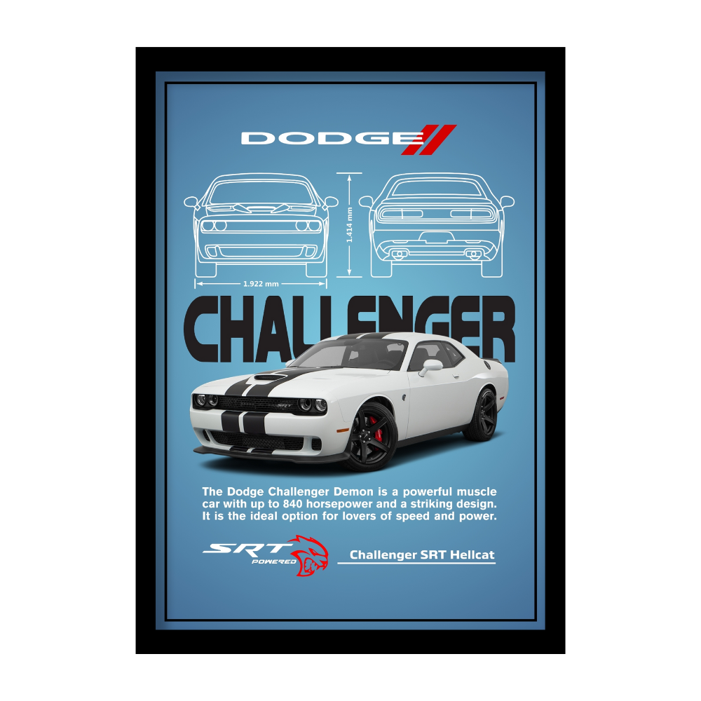 DODGE CHALLENGER SRT HELLCAT - Premium Framed Poster
