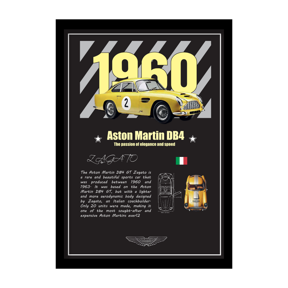 ASTON MARTIN DB4 GT ZAGATO 1960 - Premium Framed Poster