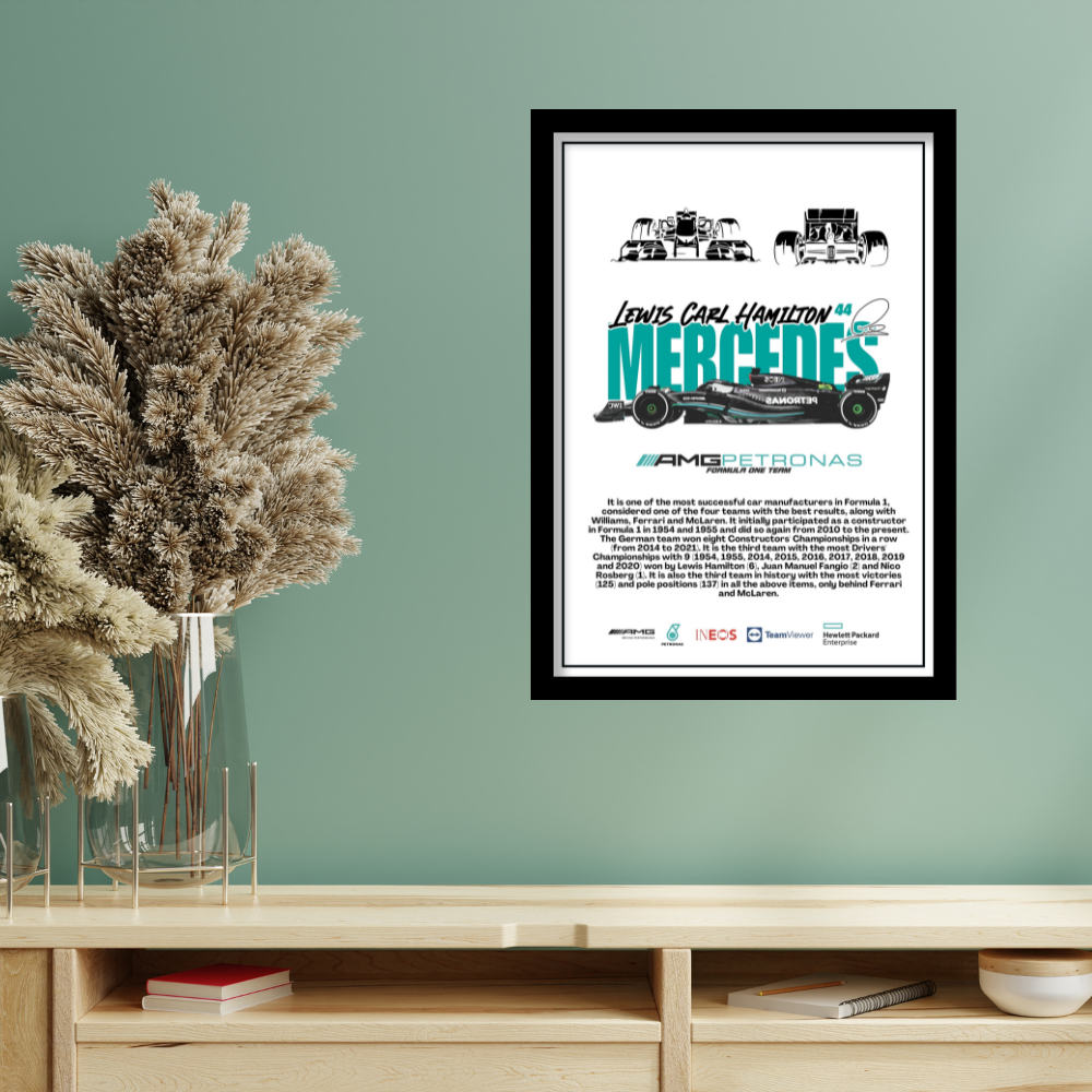 MERCEDES LEWIS CARL HAMILTON 44 - Premium Framed Poster