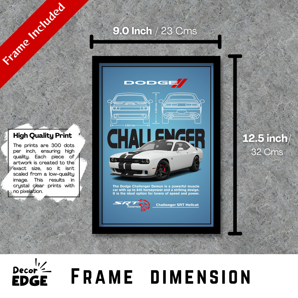 DODGE CHALLENGER SRT HELLCAT - Premium Framed Poster