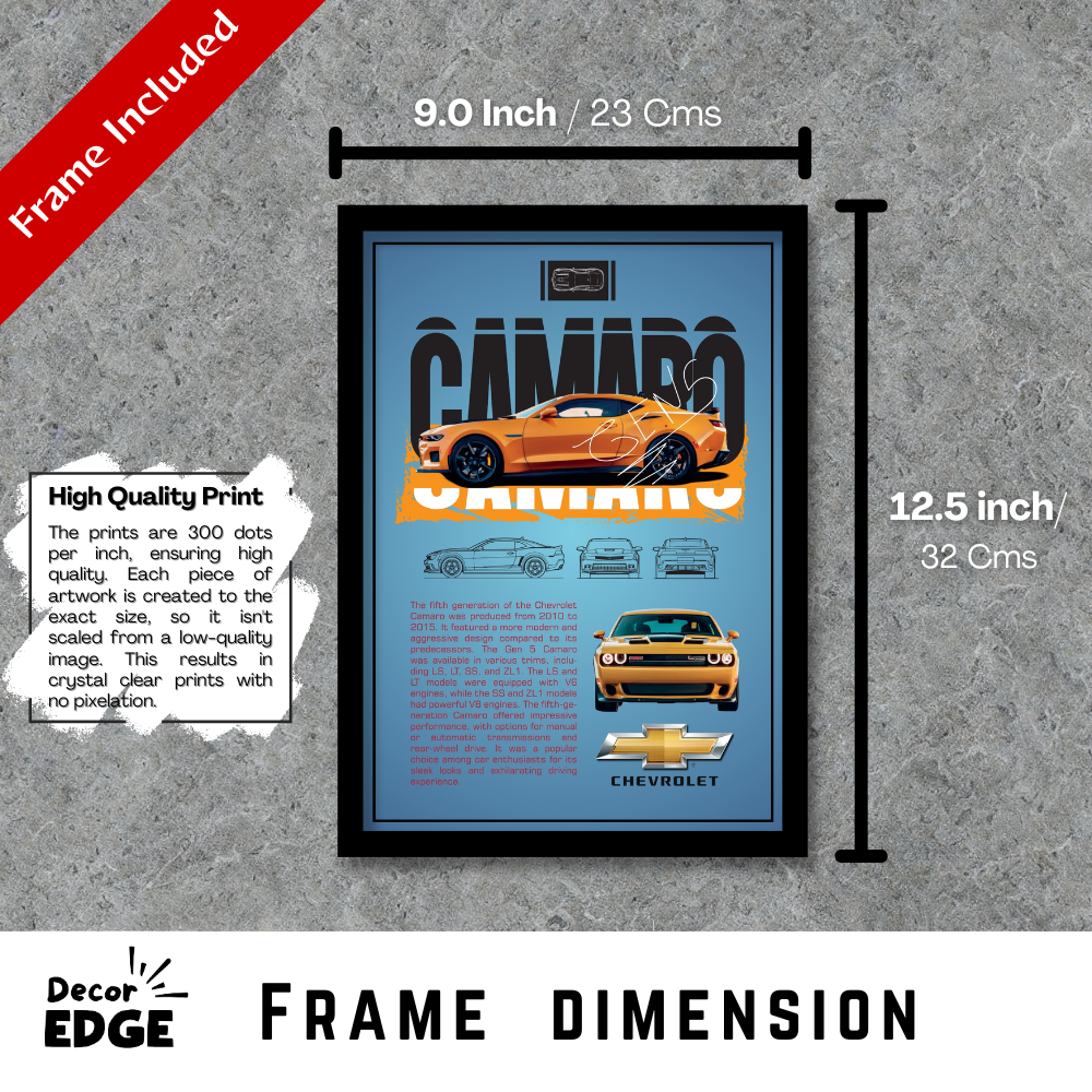 CHEVROLET CAMARO 5TH GEN - Premium Framed Poster